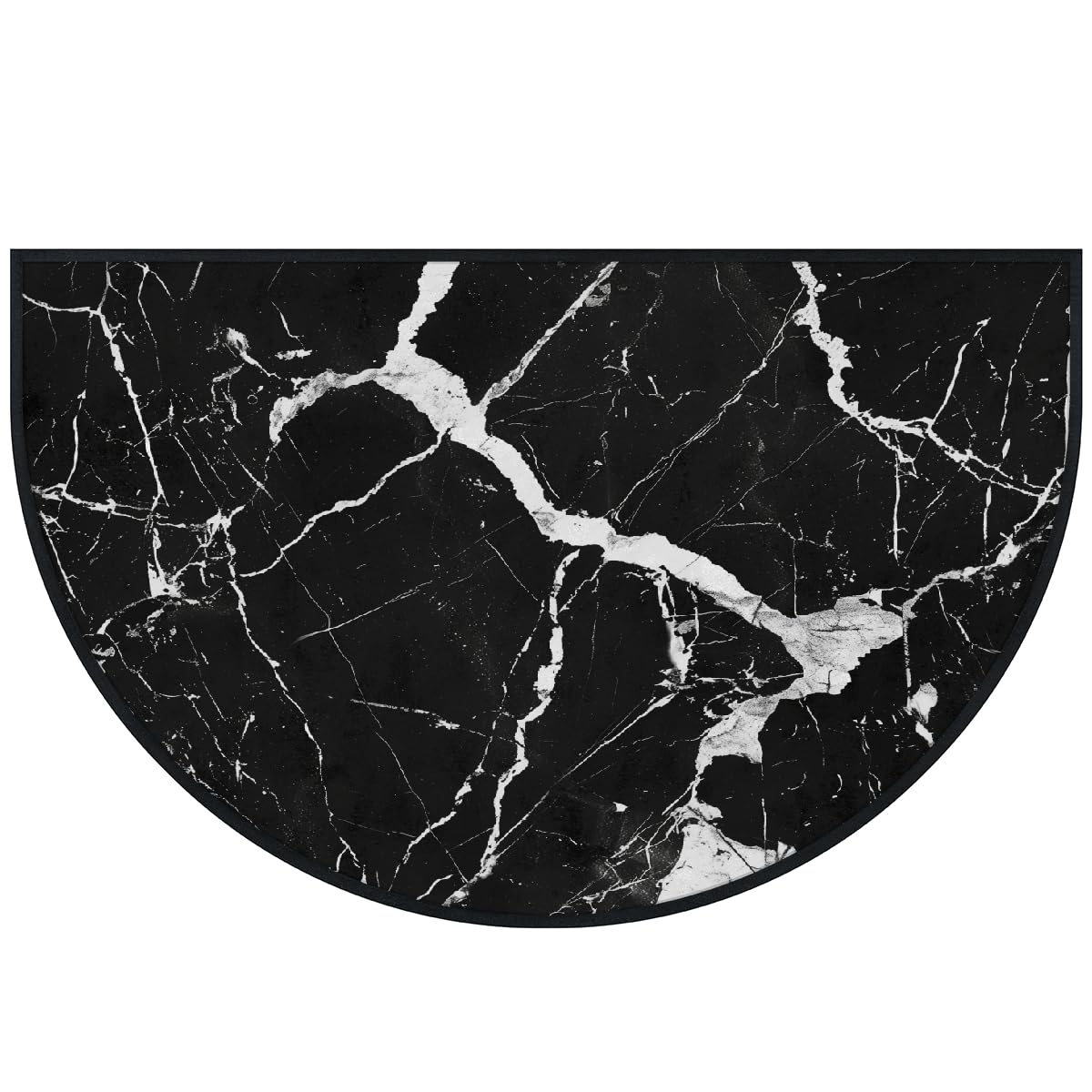 Große halbrunde Fußmatte, schwarz-weißer Marmor, rutschfest, weich, saugfähig, halbrund, Eingangsbereich, Teppich, niedlich, halbrund, waschbar, Teppich für Küche, Badezimmer, Schlafzimmer