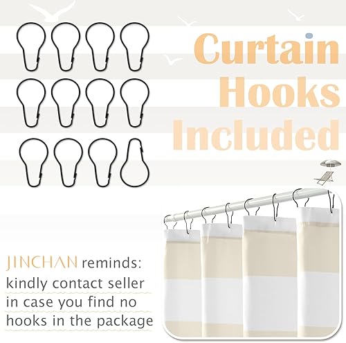 Miniatura 7 de jinchan Cortina de ducha divertida para niños, tela a rayas amarillas y blancas, cortinas de ducha náuticas para baño, cortina de ducha impermeable