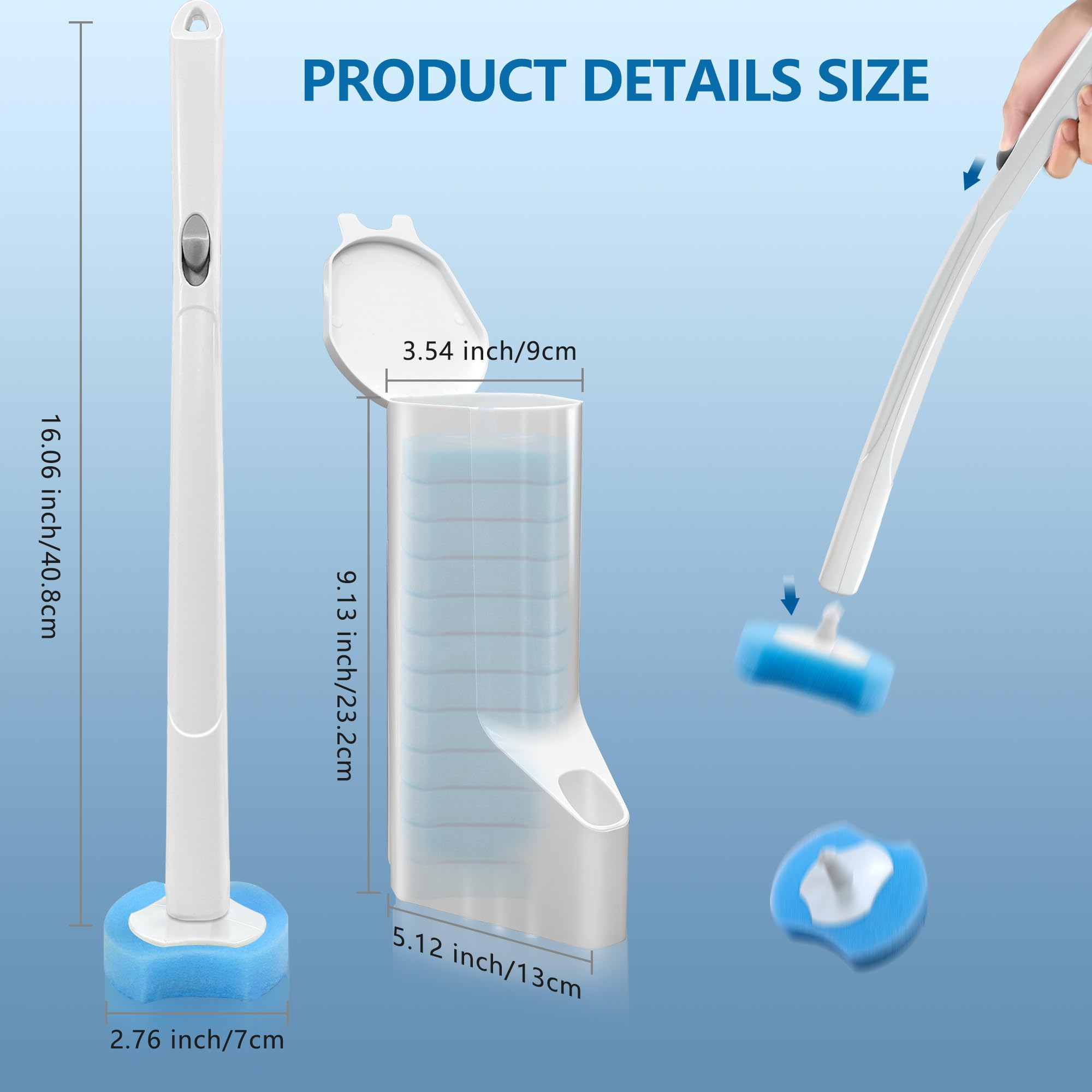 Escobilla de Inodoro desechable con 112 recambios, Varita y Soporte para Inodoro, Cepillo de Limpieza de Inodoro Blanco, Kit de Varita de Inodoro montado en la Pared, Repuesto de Cepillo de Inodoro