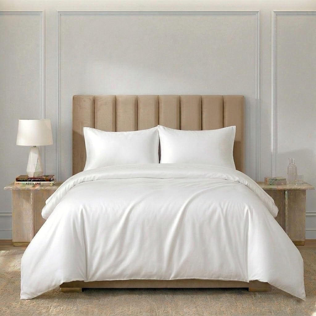 100% Egyptian Cotton Duvet Cover Set King Size High Thread Count Ultra Soft and Durable Hotel Luxury All Seasons Bedding 7 Corner Ties and Zipper - 1 White King Duvet Cover and 2 Pillow Shams