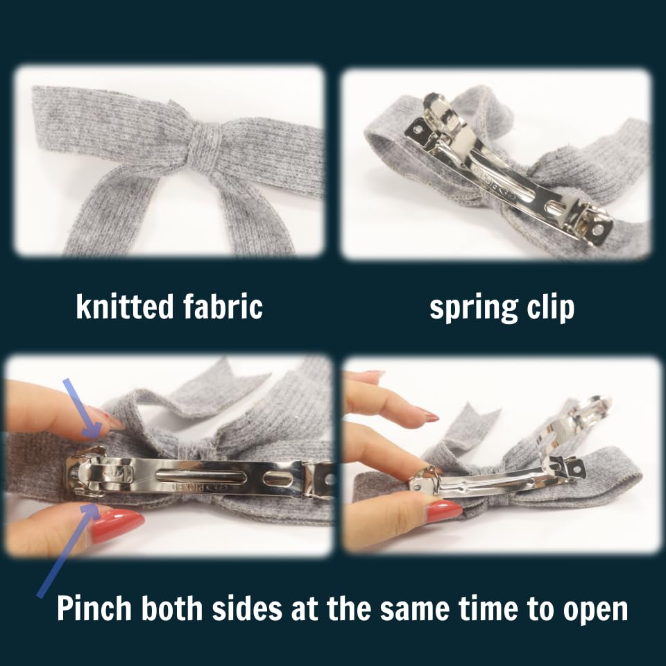 2 Pinzas para el cabello con lazo de punto de lana negro y gris, clips de resorte antideslizantes para cabello fino y grueso, accesorios decorativos elegantes para invierno y atuendos diarios miniatura 3