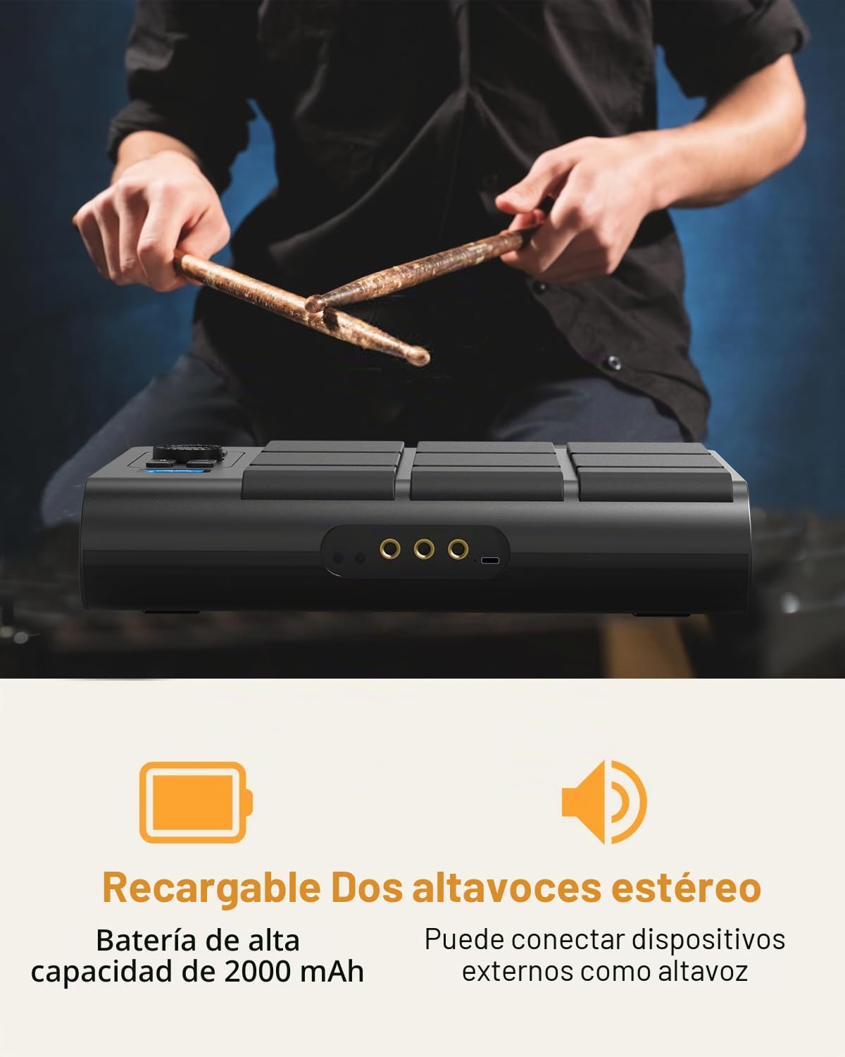 Batería electrónica de 9 almohadillas con LCD, altavoces estéreo duales y pedales | Set de batería de mesa portátil para principiantes y profesionales | Compatible con Bluetooth MIDI | Ideal para casa