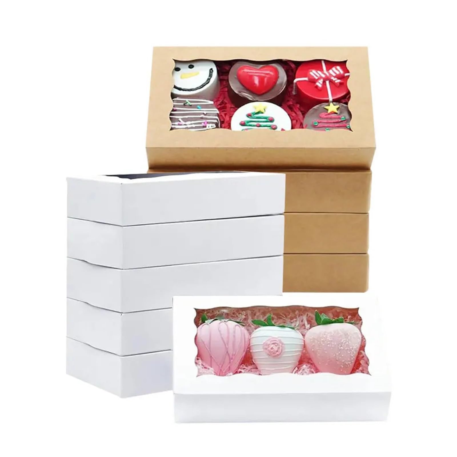 Scatola per Dolci Contenitori in scatola di carta da 20 pezzi con finestra trasparente, perfetti for confezioni dessert, pasticcini, caramelle, biscotti, matrimoni, feste(White 20pcs,20x12.5x5cm)