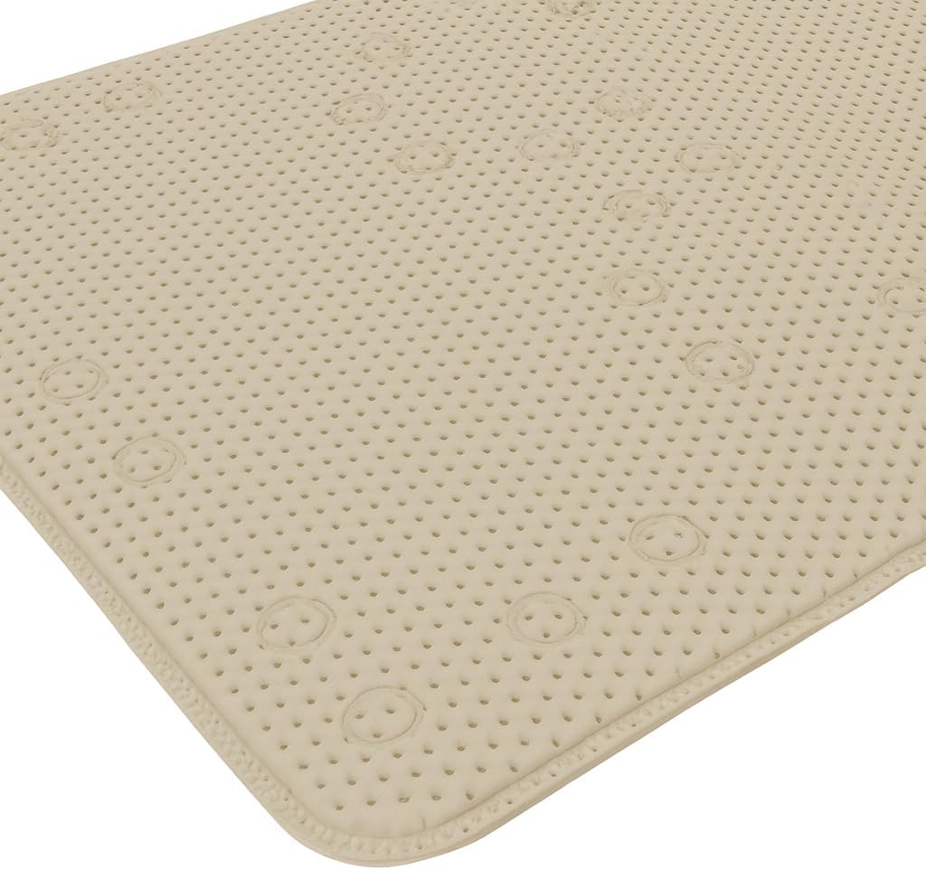 Bathtub and Shower Soft Waffle Cushioned Texture Spa Bathroom Shower and Bath Mat Non Slip 27.5" x 16" with Suction Cups and Drain Holes (Beige)