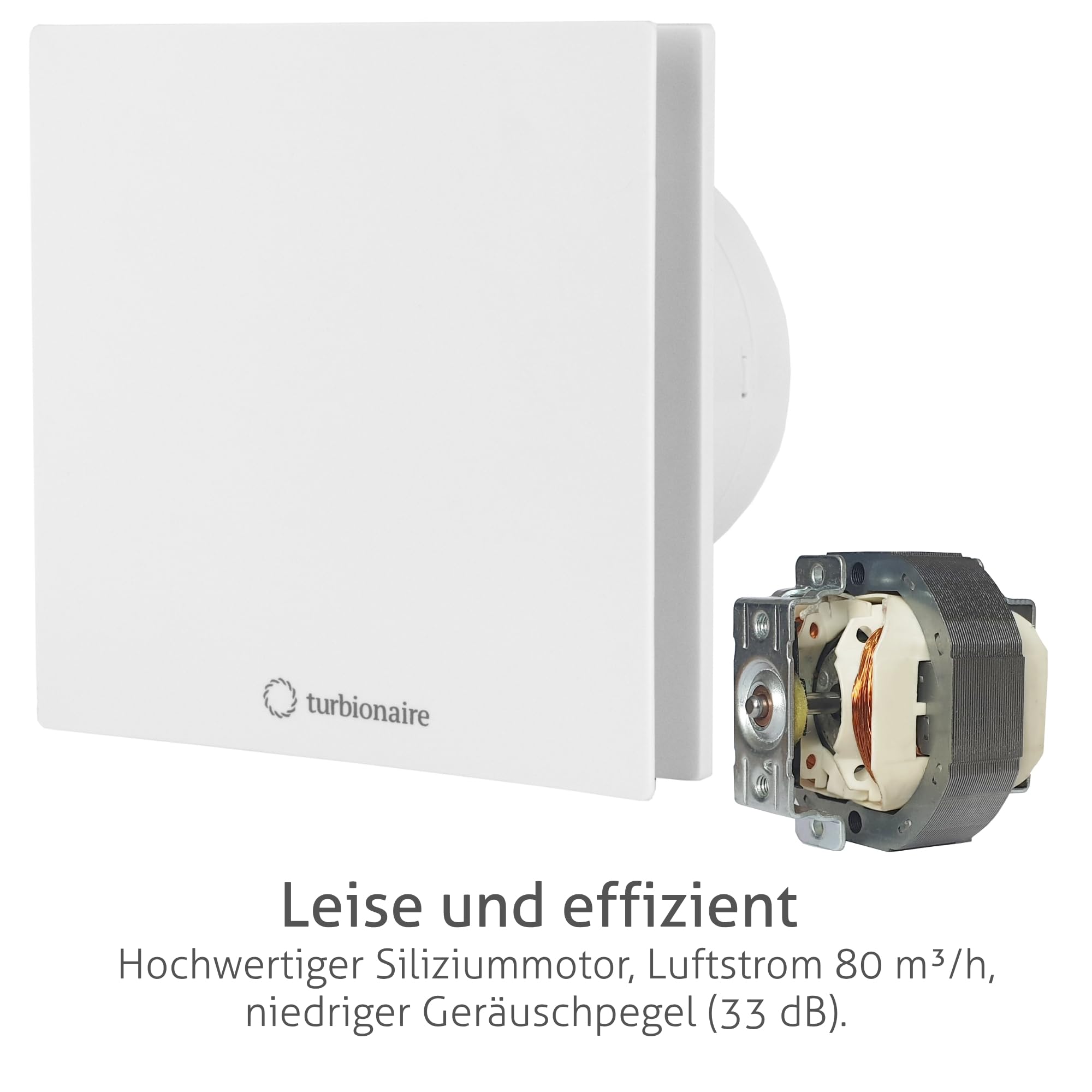 Turbionaire Arte 100 TW Badlüfter, Timer, 100 mm, Rücklaufsperre, IPX4, Leiser Abluftventilator, Mit Perimeterabsaugung, Für Belüftung im Badezimmer und WC