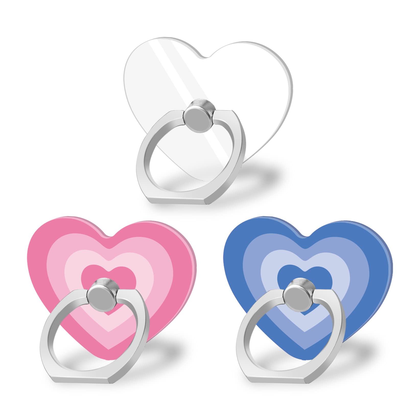 Bonoma Cute Love Heart Phone Ring Holder, 3 Pack Universal Finger Ring Stand Grip Kickstand Ring, 360° Rotation Universal Stylish Stand Compatible