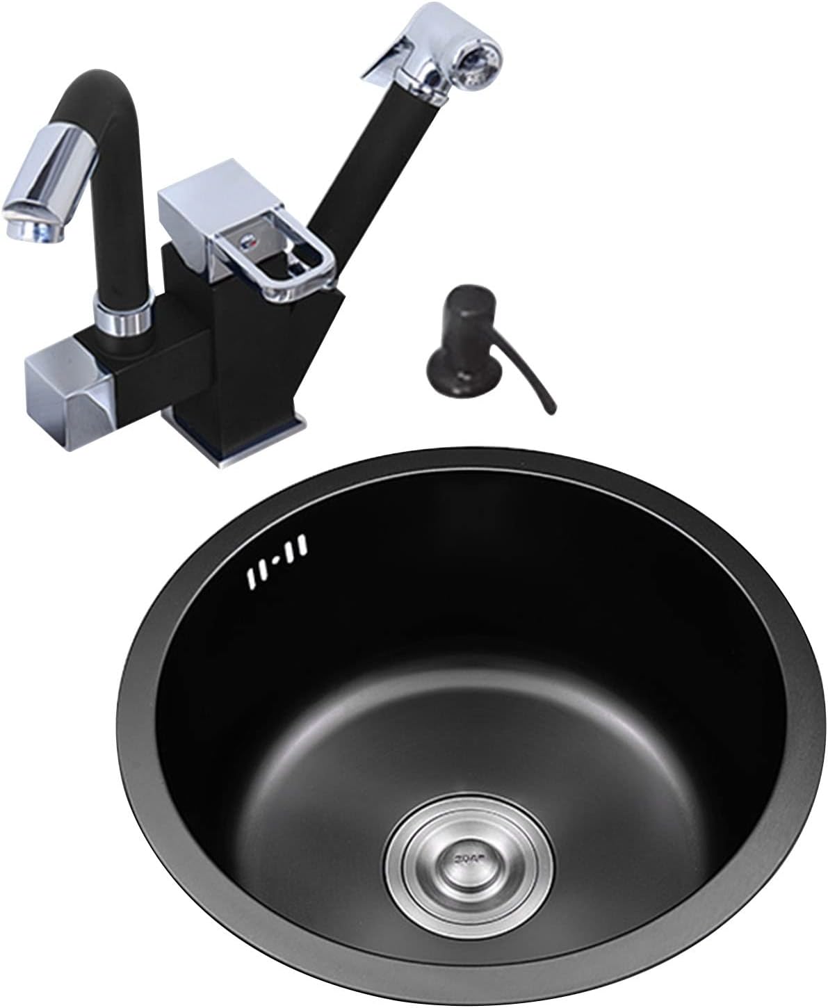 Black Round Sink 19CM Deep Single Bowl Stainless Steel Single Bowl Sink