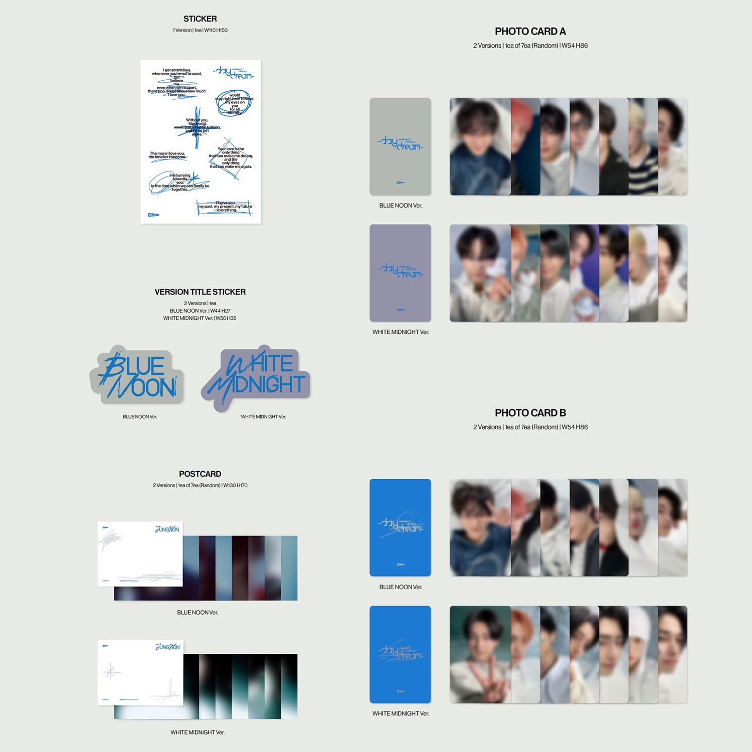 [ROMANCE : UNTOLD -Daydream-] (BLUE NOON Ver.) Photo Book R + Thanks To Paper + Sticker + Poster + Postcard + Photo Card + QR Card + 2 Pin Badges + 4 Extra Photocards