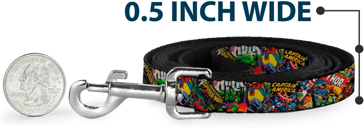 Dog Leash Retro Marvel Comic Books Stacked Close Up 4 Feet Long 1.5 Inch Wide