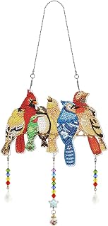 LUSandy DIY Diamond Painting Crystal Suncatcher Wind Chime Window Decorations Wall Glass Décor Diamond Art Suncatcher Hanging Ornament for Home Wall Door Window Yard Garden Decor (Birds)
