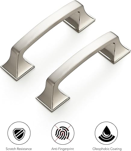 Miniatura 8 de Ravinte Paquete de 30 tiradores de arco sólidos de 3 pulgadas cuadrados, manijas de gabinete de cocina, tiradores de níquel cepillado plateado,