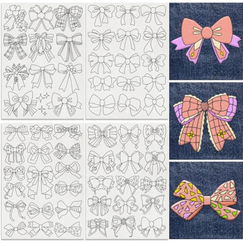 DOODLREAM 58Pcs Bow Embroidery Pattern Stabilizer, 8.3
