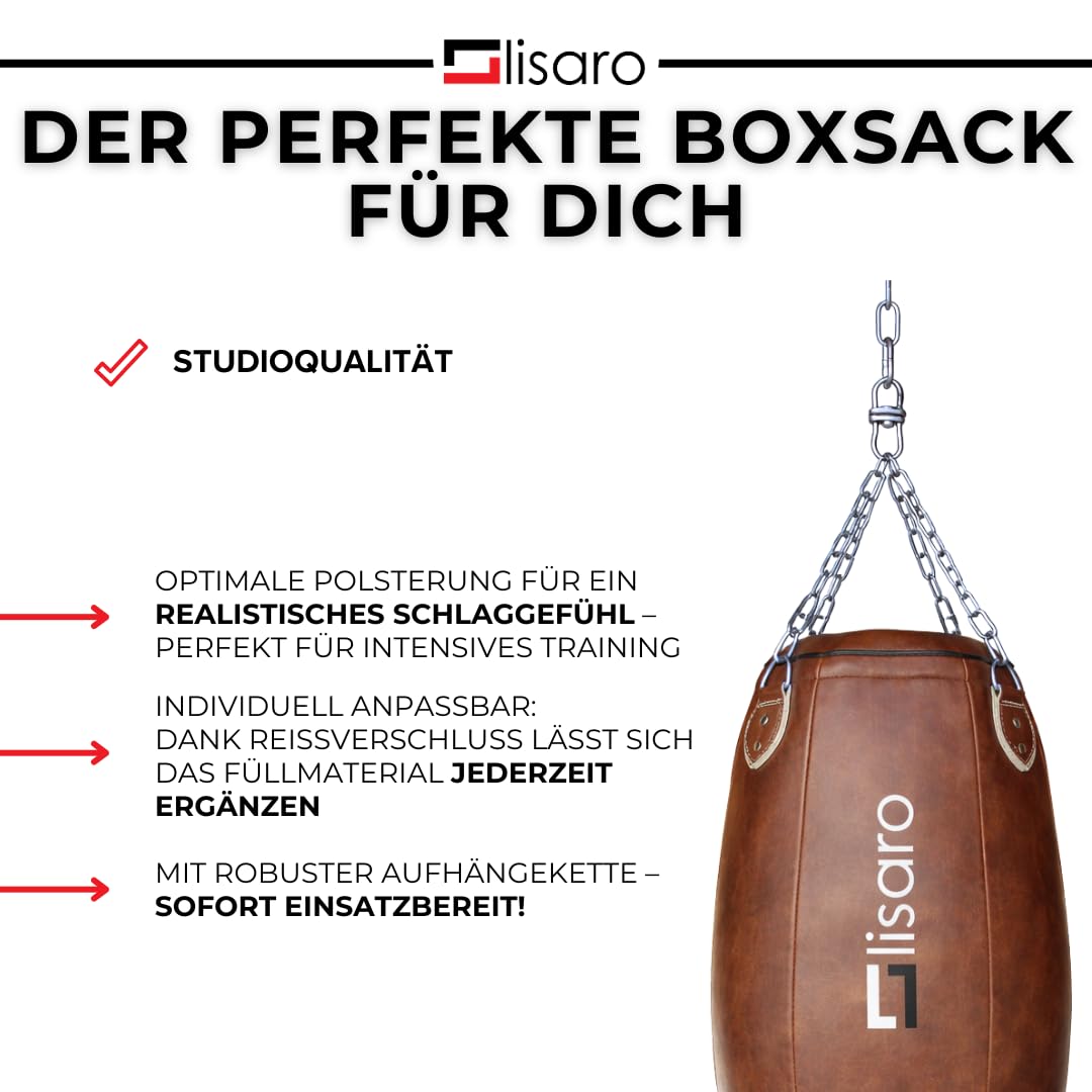 Lisaro Profi Uppercut Boxsack 140 cm – Punching Bag hängend 35 kg – Retro Uppercut Punching Bag für Boxen, Muay Thai, Kickboxen, MMA & BJJ – Premium Boxsack mit Kette für Gym & Home Gym
