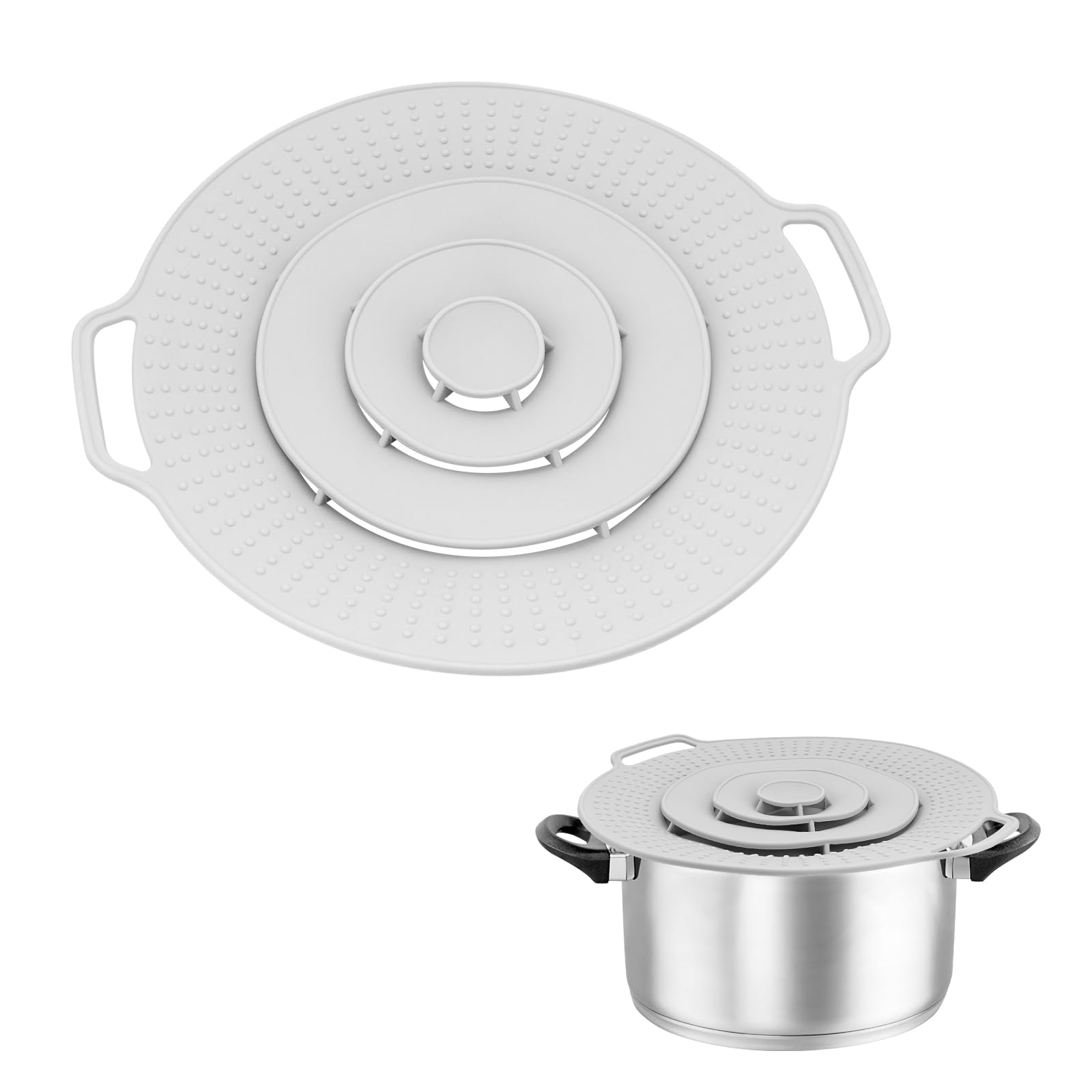Coperchio per pentola Spill Stopper coperchio, 2 pezzi, protezione contro la cottura e paraspruzzi in silicone, per pentole e padelle tra diametro di 15 – 25 cm, coperchio per pentola per protezione