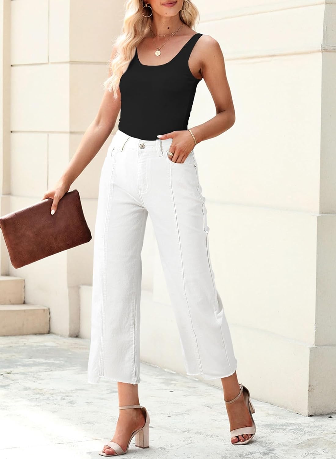 Sidefeel Women's Jeans High Waisted Wide Leg Loose Fit Straight Leg Zimbaplatinum Cropped Denim Pants - Image 4