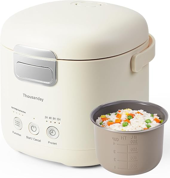 Small Rice Cooker, Mini Rice Cooker 2 Cup Uncooked(4 Cup Cooked) | Portable Non-stick Electric Rice Maker, for Dorm Travel Office 1-2 Person, 12 Hours Timer Delay & Keep Warm, Beige