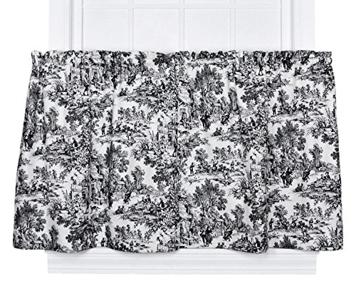 Ellis Curtain Victoria Park Toile 68-Inch-by-24 Inch Tailored Tier Curtains, Black, W 24" x L 68" (1 Panels)