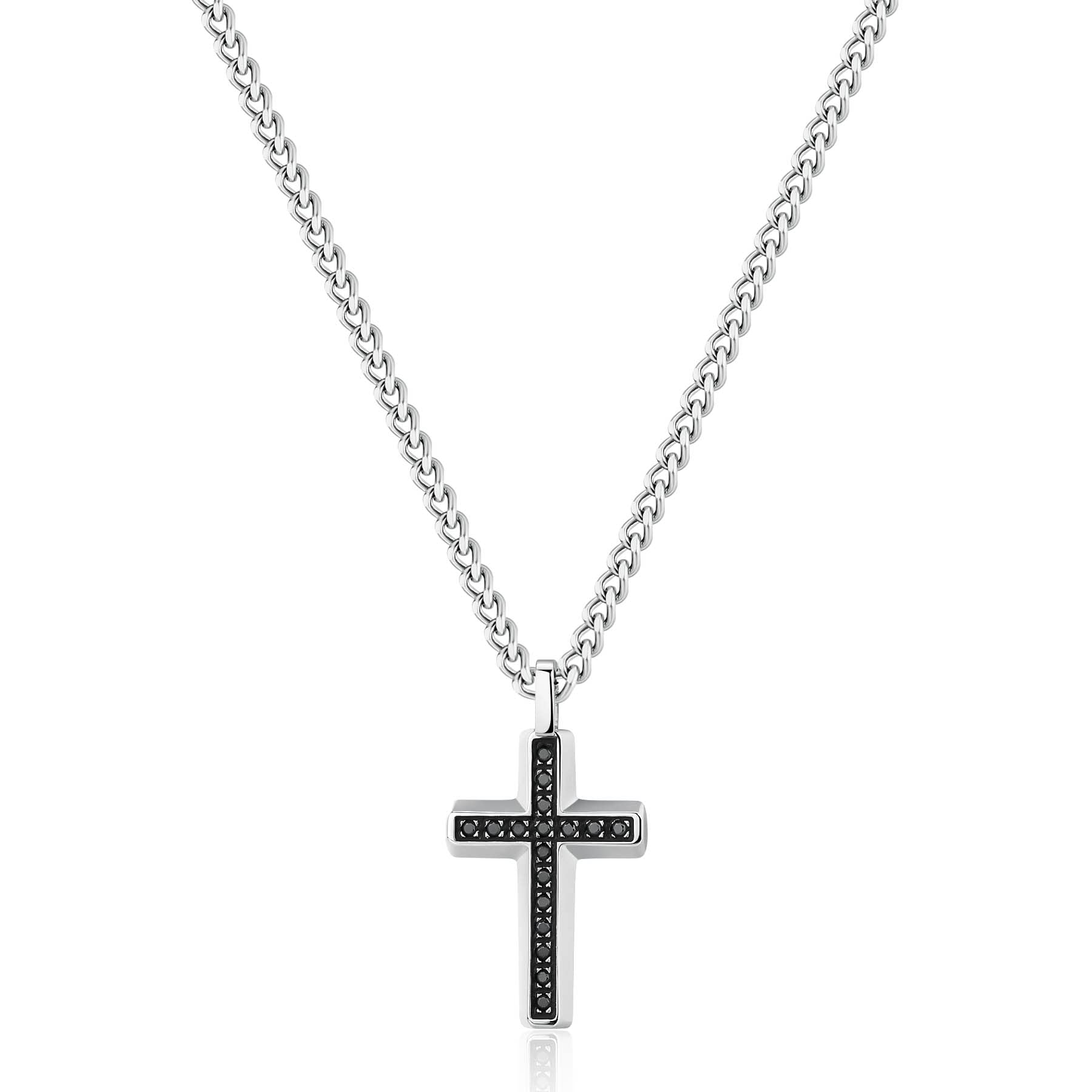 Brosway Collana Lunga in Acciaio | Collana Lunga Con Cubic Zirconia E Simbolo Croce | Collezione Backliner - BBC01