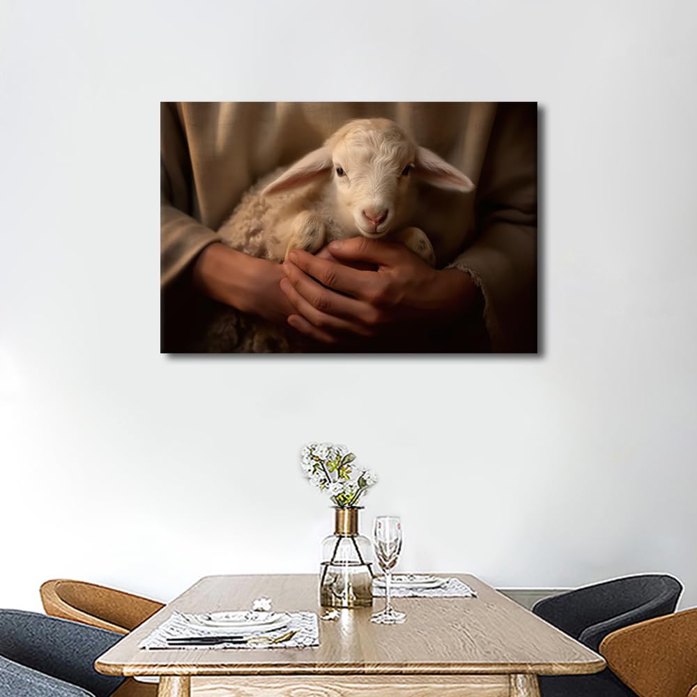 TISHIRON Home Decorations for Living Room Jesus Lost Lamb Paintings Canvas Wall Art 1 Piece Wall Art Artwork for Home Walls Christian Wall Decor Gallery-Wrapped Posters And Prints - Image 4
