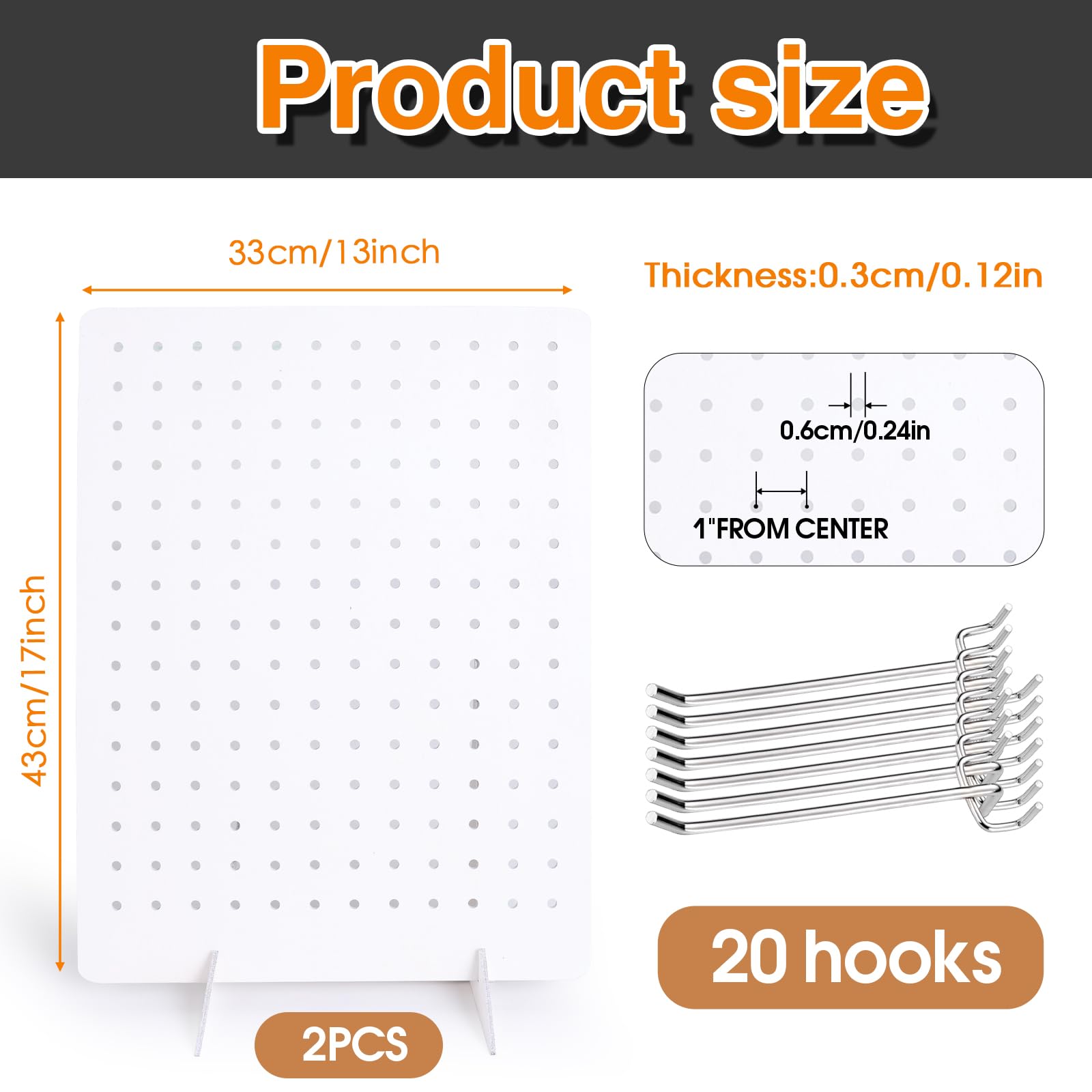 2 Pcs White Wooden Pegboard Display Stand with 20 Pcs Metal Hooks Retail Rack Pegboard Display Board Keychain Display Stand for Jewelry Craft Shows Selling Peg Board Accessories Organizer, 17