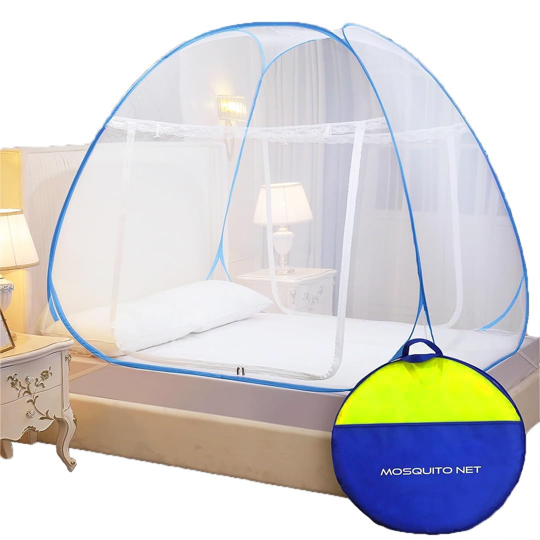 Mosquito Net Premium for King Size Bed | 30 GSM Polyester Fine Mesh | Foldable Pop Up Machardani for Double Bed | 360° Mosquito & Insect Protection | Washable & Reusable - White-image-28