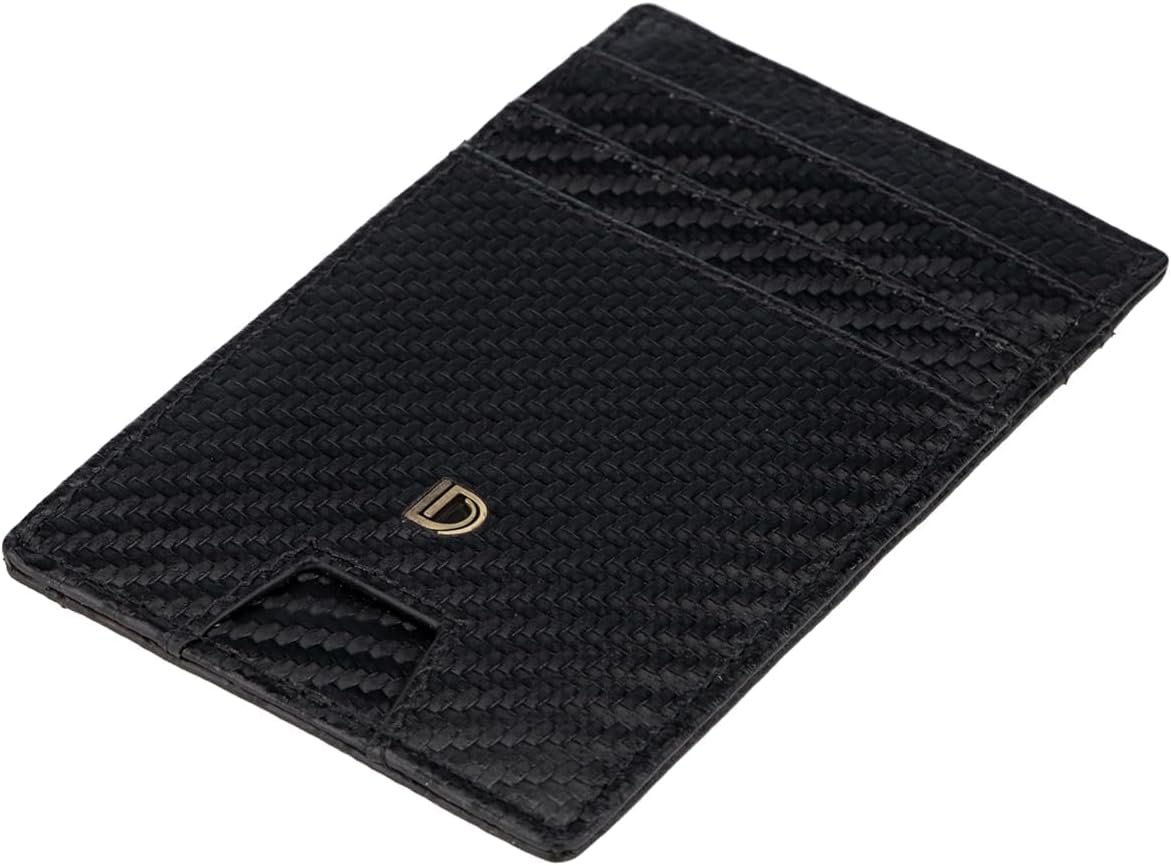 Premium RFID Blocking Slim Credit Card Case for Men – Carbon Genuine Leather Card Holder Wallet with Clear ID Window, 6 Card Slots & Money Pocket – Stylish Durable Everyday Cardcase