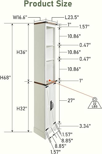 Miniatura 2 de OKD Gabinete de esquina alta armario de almacenamiento de granja con diseño de puerta de granero y estantes ajustables ahorro de espacio en el hogar