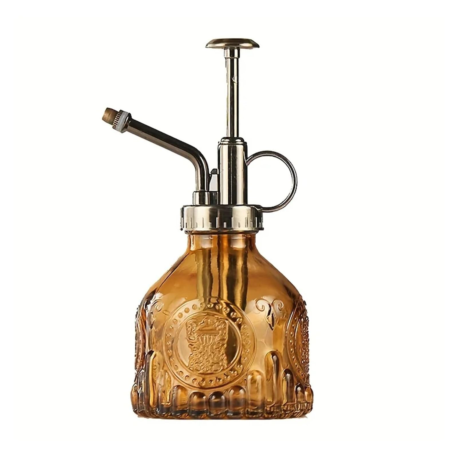 1pc Glass Watering Spray Bottle, Vintage Bronze Plastic Top Pump Can Spary Plant Mister, For House Plants For Plant
