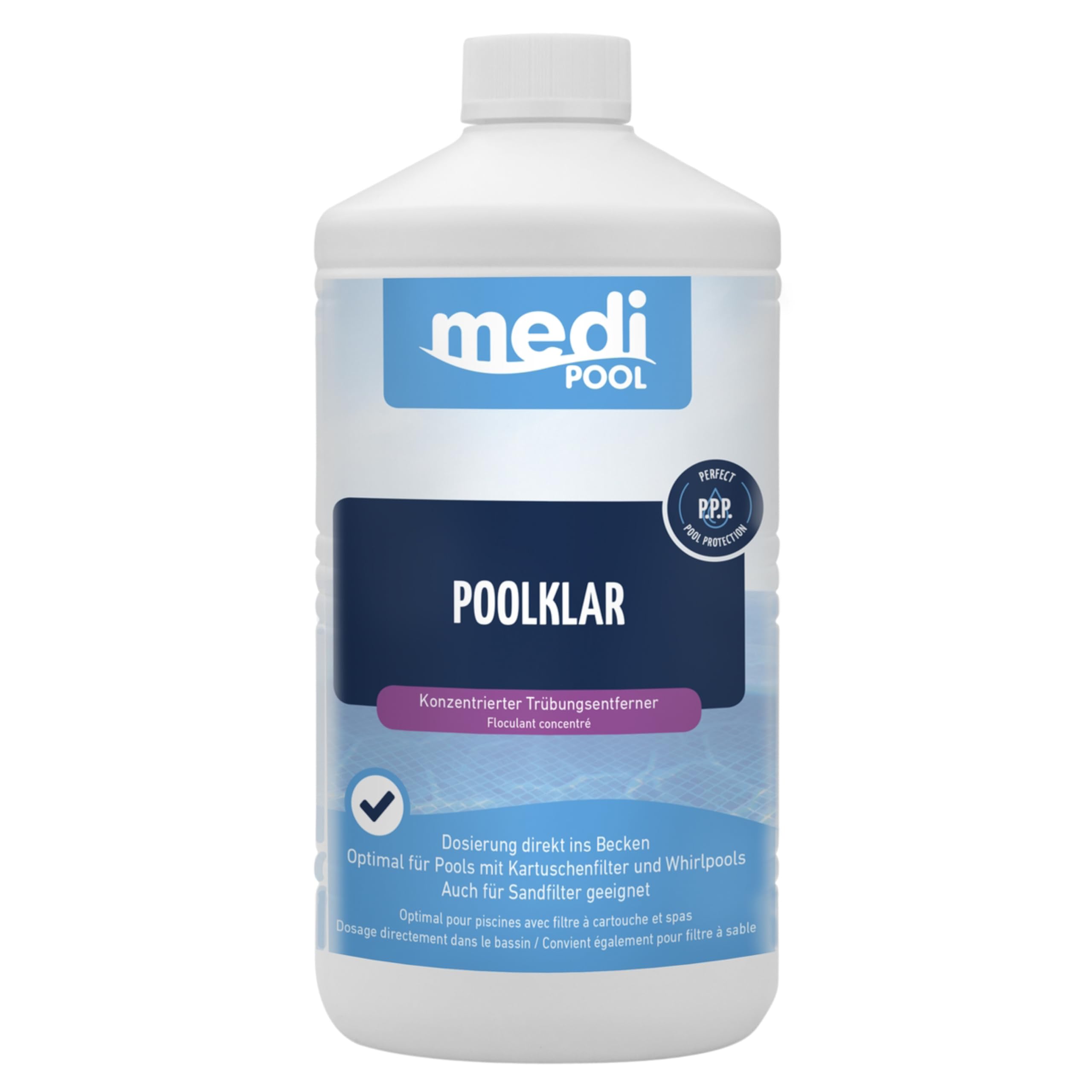 Medipool PoolKlar 1 Liter, Trübungsbeseitiger, Klareffekt, Wasserpflege, Poolreiniger, Mengen:3