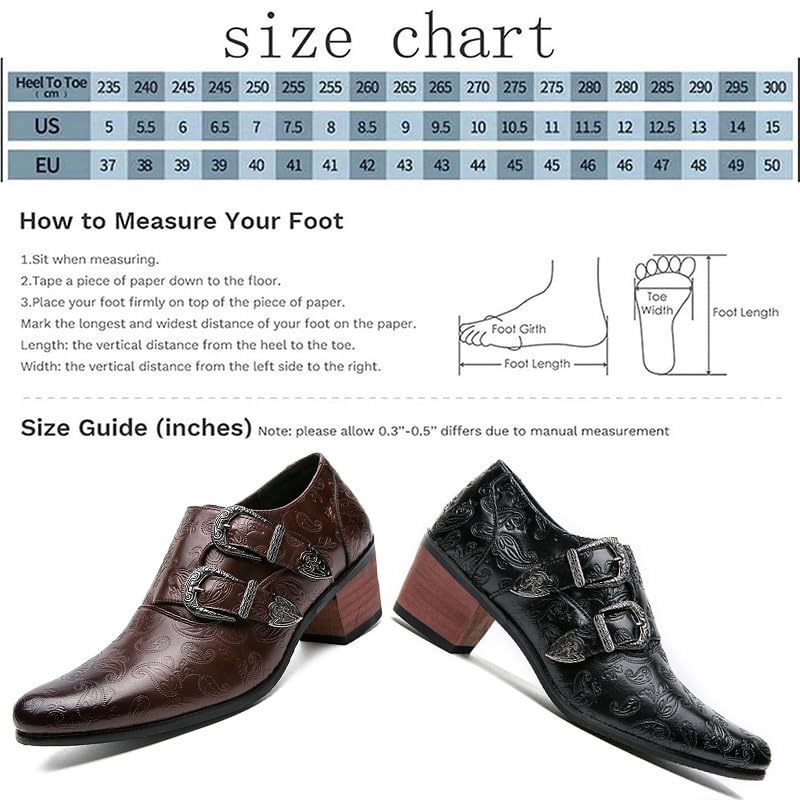 Men Pointed Toe Formal Dress Leather Shoes Personality Monk-Strap Slip-On Oxford Loafer Chunky Heel Arch Support Low Top Bootie4