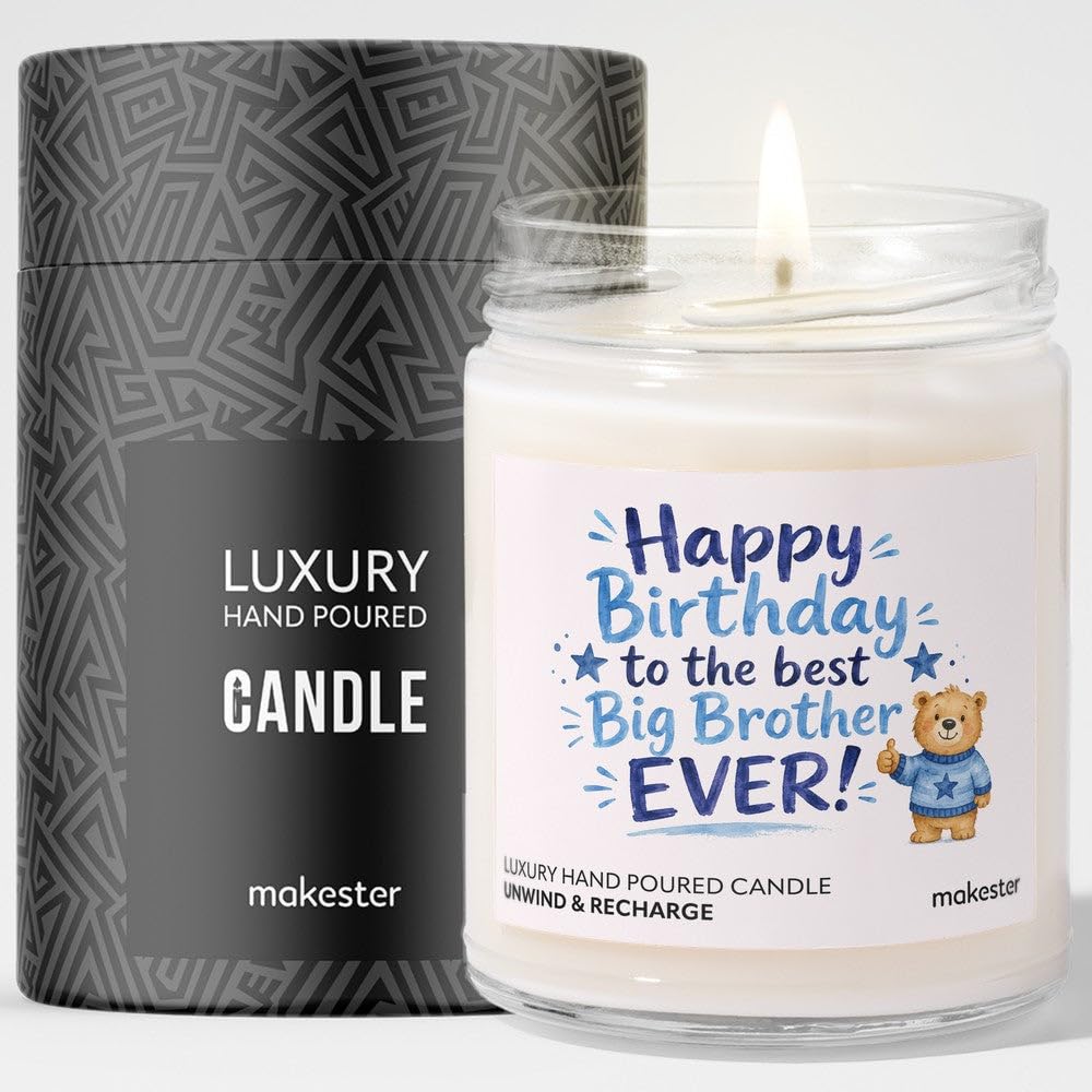 Birthday Gift for Big Brother - Luxury Soy Wax Candle - Vanilla, Jasmine, Sugared Almond - Makester — image 1
