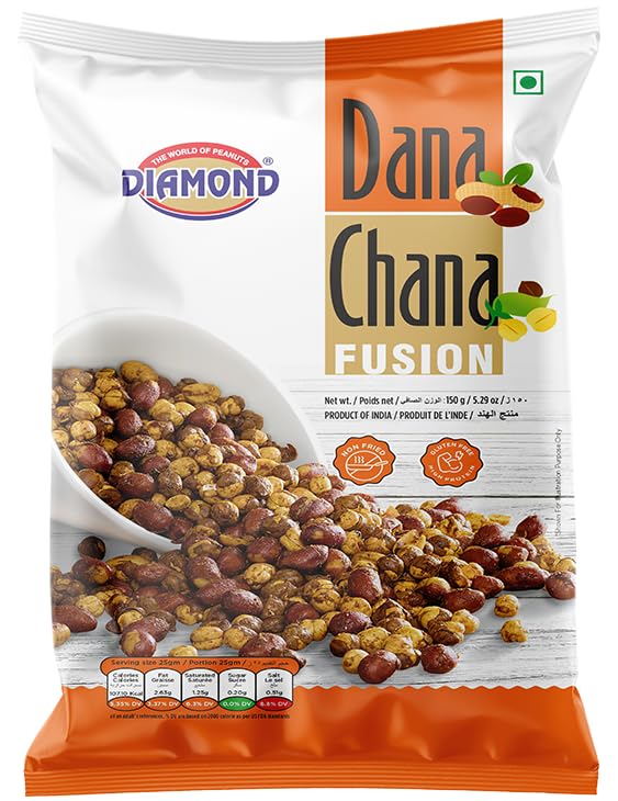 Image of Diamond Sing - Dana Chana Fusion, 150 Gms | Spicy Peanuts Chickpeas Mix | Non Fried Mungfali Phutana | Gluten Free - High Protein Nuts | Nitrogen Pack (Pack of 2)