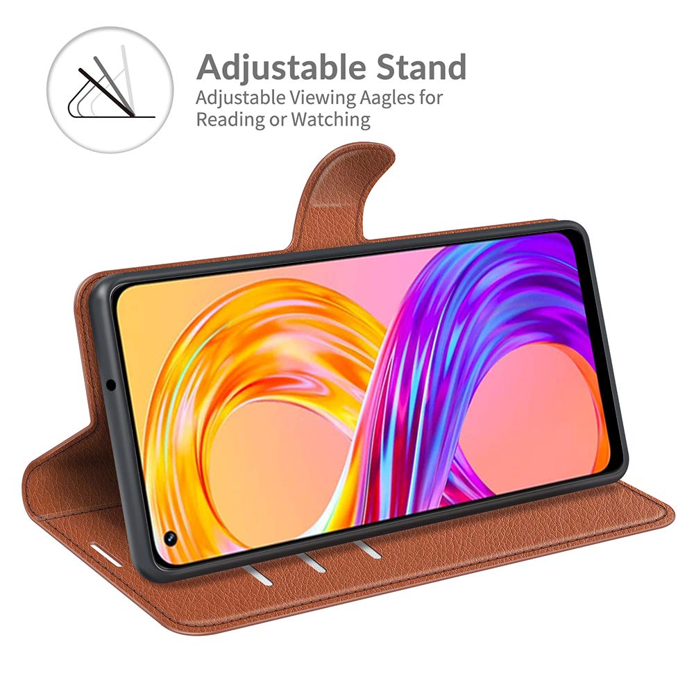 Fertuo Cover per Realme 8 Pro/Realme 8 4G, Custodia Portafoglio Cover a Libro in Pelle Flip Case con Silicone Bumper, Fibbia Magnetica, Porta Carte, Kickstand, per Realme 8 4G, Marrone