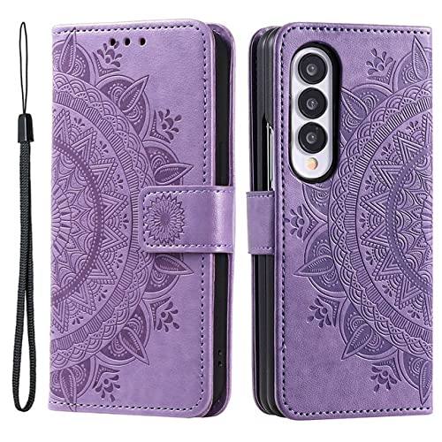 Housse de poche pour Galaxy Z Fold 4 avec étui portefeuille en relief violet protecteur