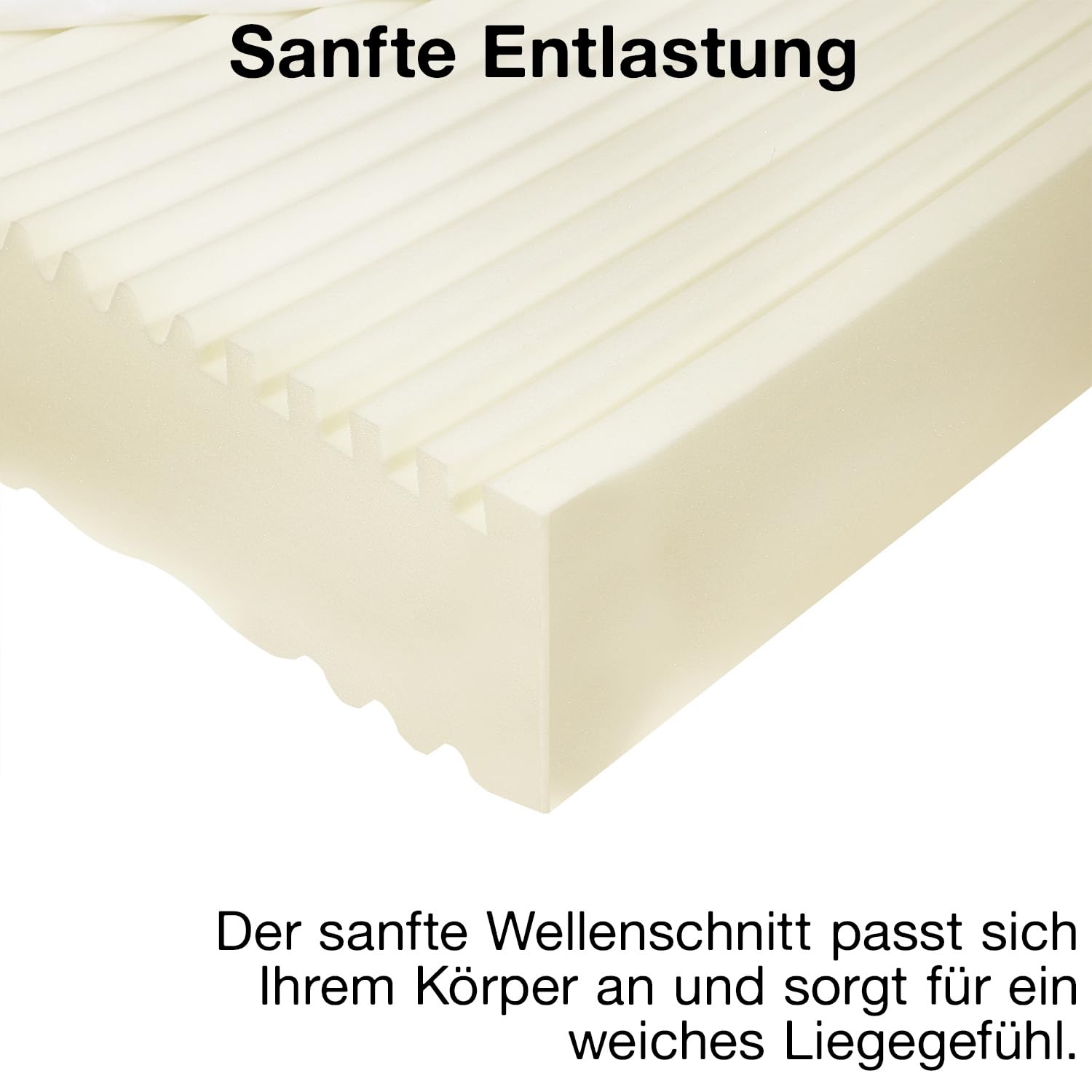 Komfortschaummatratze 140x200 cm, 20 cm Höhe – Preis-Leistungs-Sieger, Wellenschnitt für sanfte Druckentlastung, Gerollt, Oeko-TEX