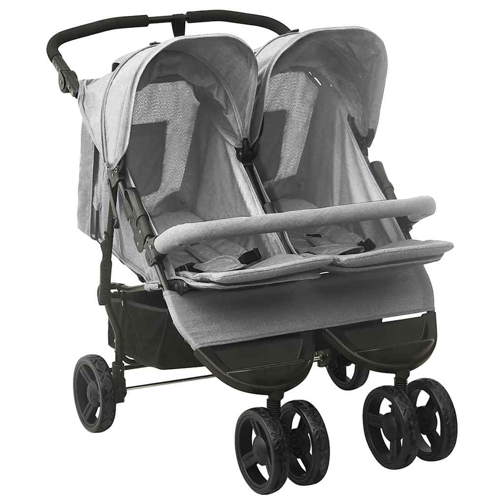 vidaXL Passeggino Gemellare Grigio Chiaro in Acciaio