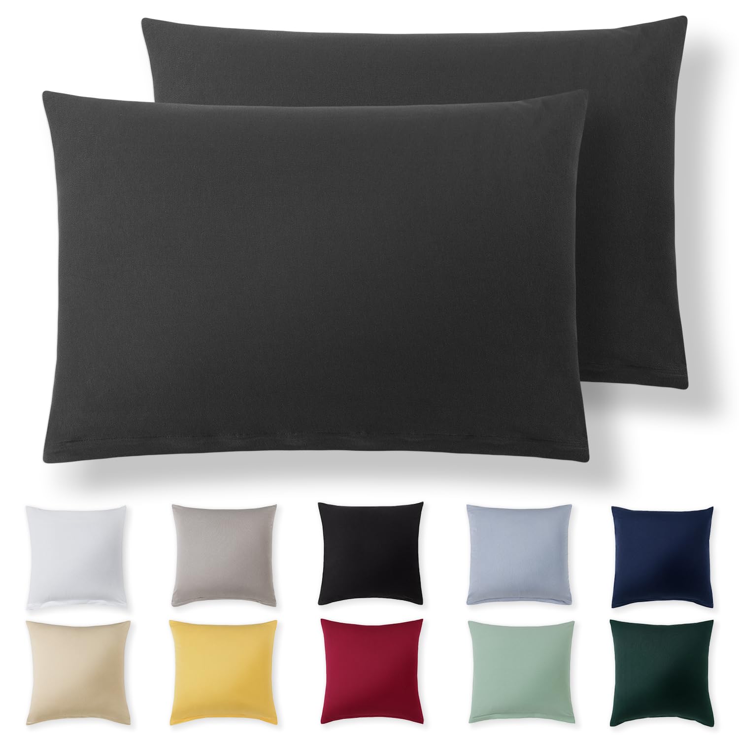 Alreya Kissenbezug 40 x 60 cm (2er Set) - Anthrazit - 100% Jersey Baumwolle - Kissenhülle für Kissen 40x60 cm, Jersey Kopfkissenbezüge, Superweicher Kissenbezüge 40x60 mit Reißverschluss