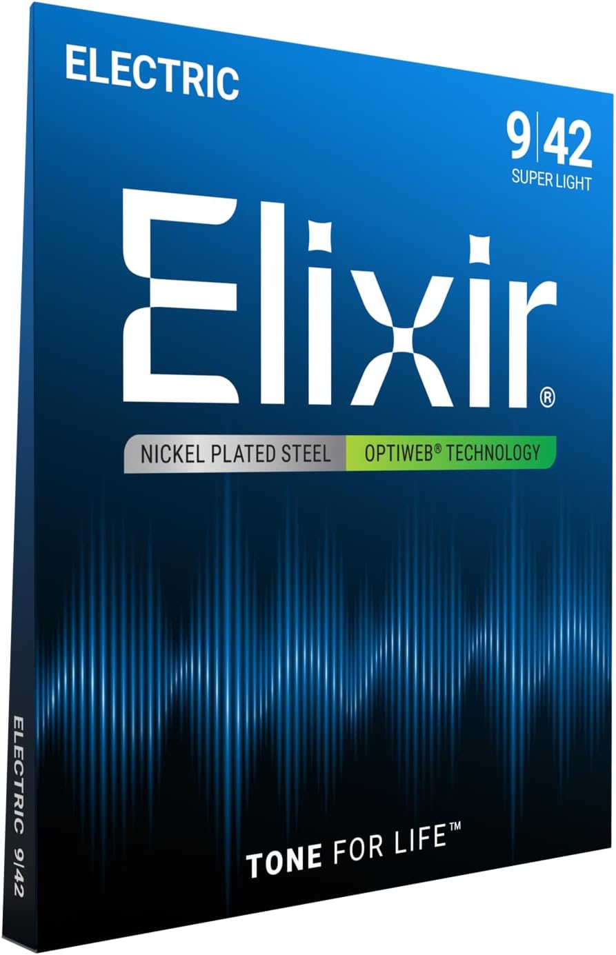 Elixir® Strings Electric Guitar Strings with OPTIWEB® Coating, Super Light (.009-.042)