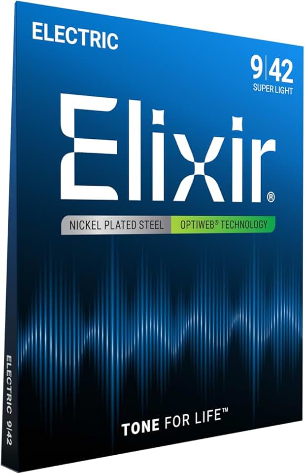 Elixir Guitarra elétrica Strings 19002 com revestimento Optiweb, super leve (.009-.042)