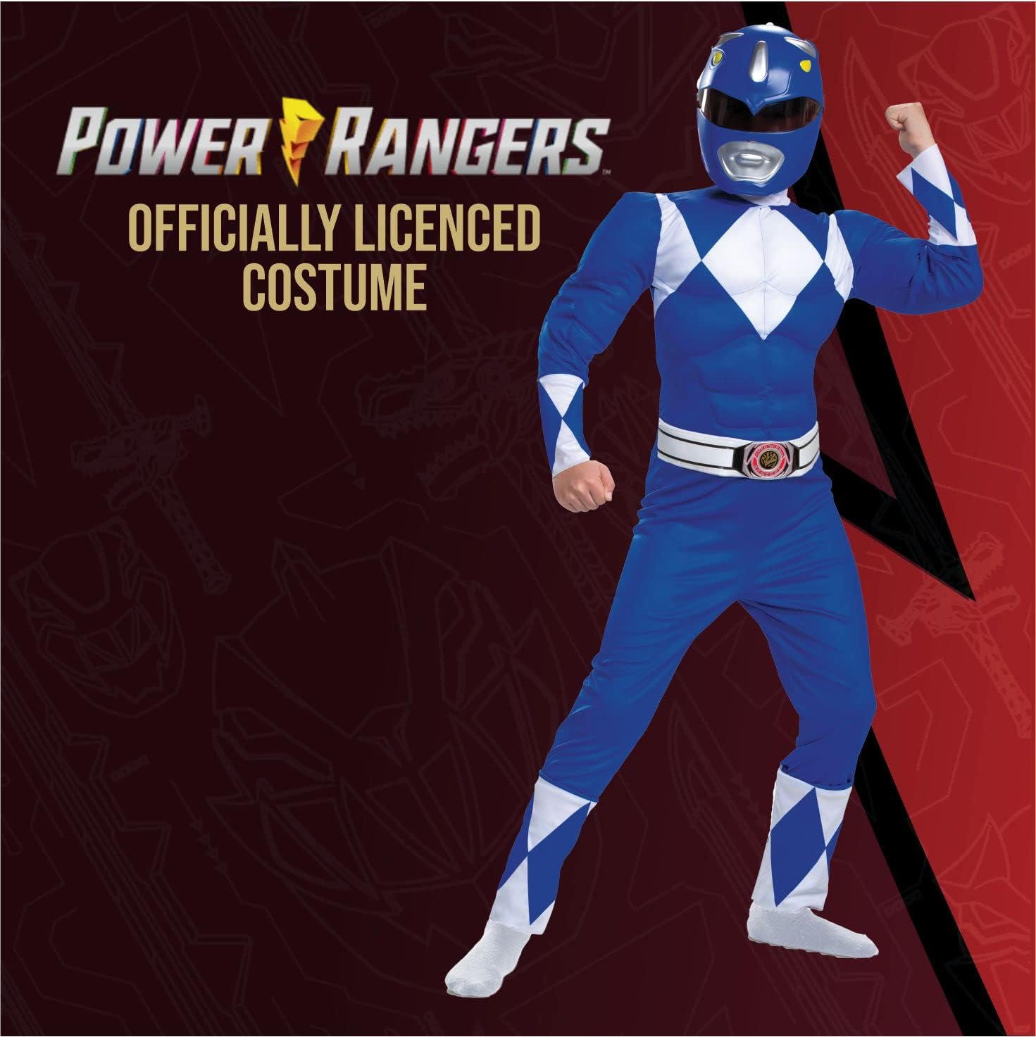 DISGUISE Disfraz oficial de Power Rangers azul para niños, disfraz de Power Rangers para niños, disfraz para el día del libro y la semana, talla S