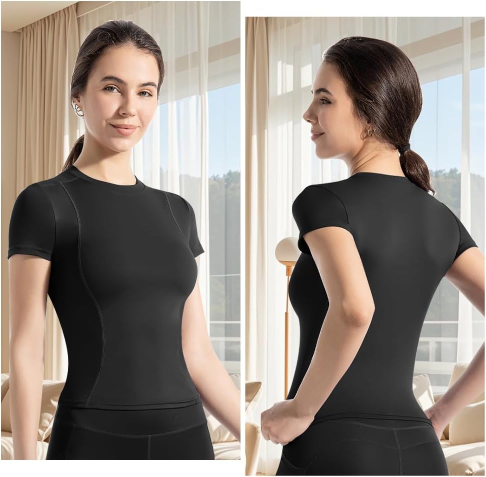 Women's Sports T-shirts, Running and Yoga T-shirts, Short Stretch T-Shirt for Women, Quick Dry Tops for Running Fitness Pilates image 4