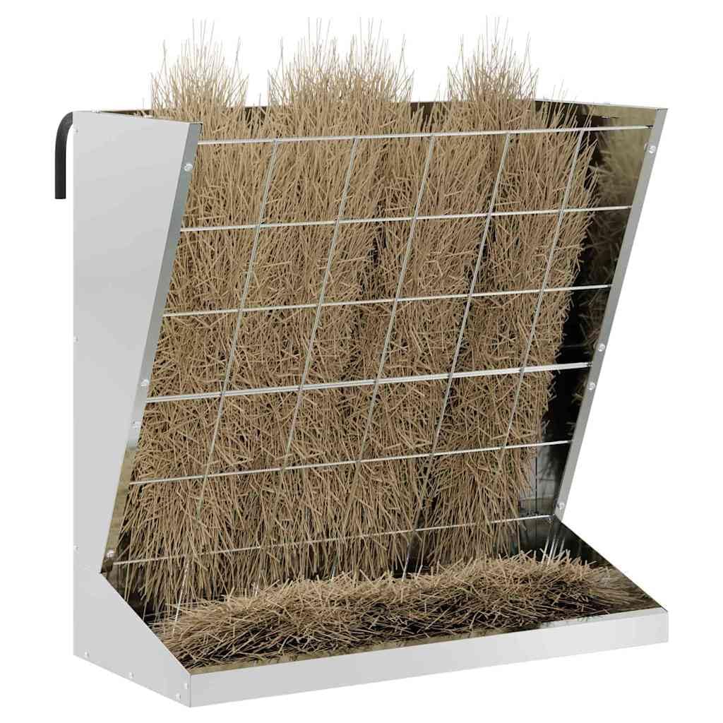 Comedero de heno de acero galvanizado de 71 x 33 x 70 cm, comedero automático resistente a la intemperie con 5 kg de capacidad para mascotas como gatos, perros, pájaros, roedores, ideal para