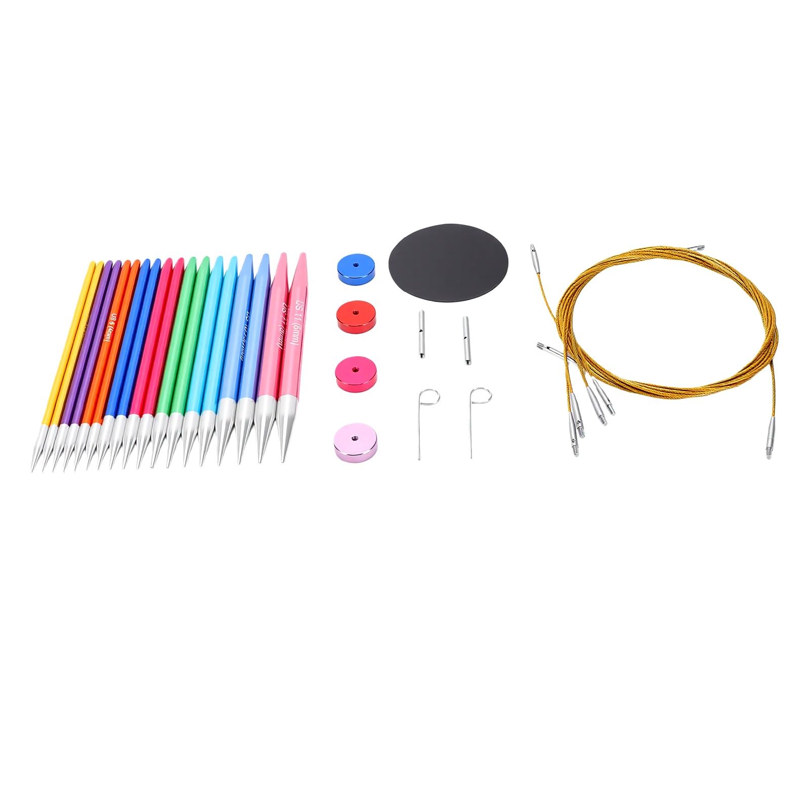 Rengue Juego de Agujas de Tejer Circulares Intercambiables, 9 Pares de Agujas de Tejer de Aluminio de 3,5 a 8 Mm para Calcetines, Suéteres, Bufandas y Proyectos de Manualidades