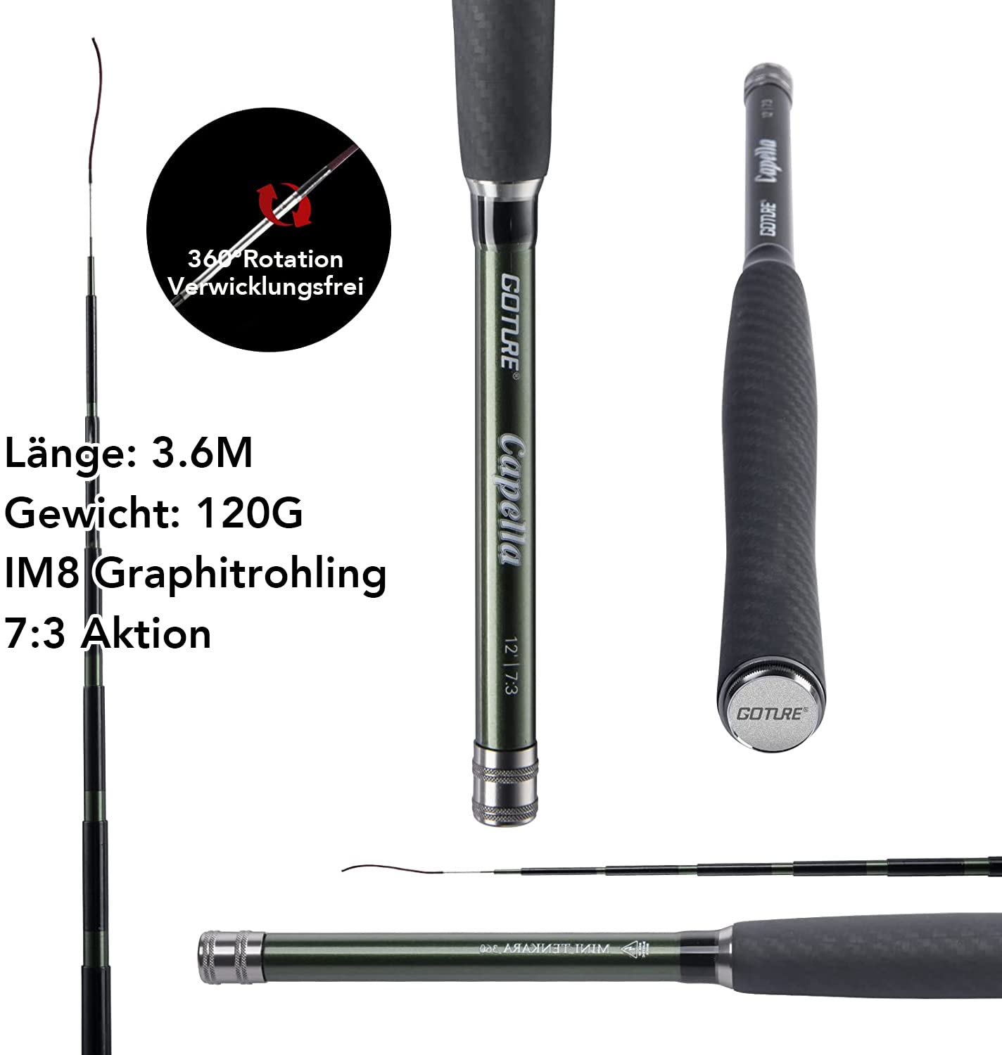 Goture Angelset - Fliegenfischen Angelset mit Teleskop Angelrute und Rolle für Forellen - Freshwater/Saltwater (Tenkara 13 Abschnitte-3.6M-Korkgriff)