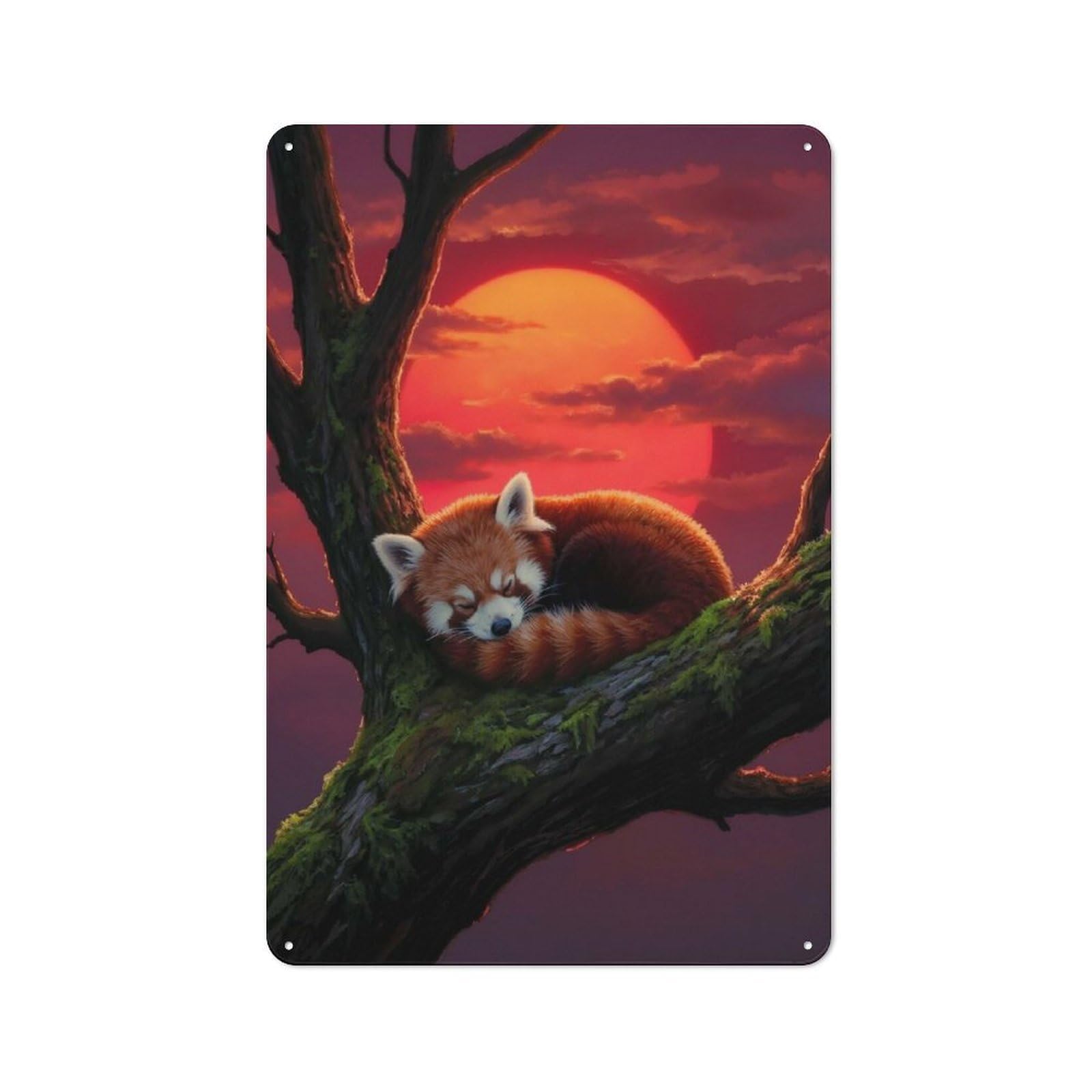 Rustic Sleeping Red Panda in Tree Tin Wall Plaque 30x20cm, Rustic Kitchen Decor for Cottage, Kitchen, Hallway Or Breakfast Nook