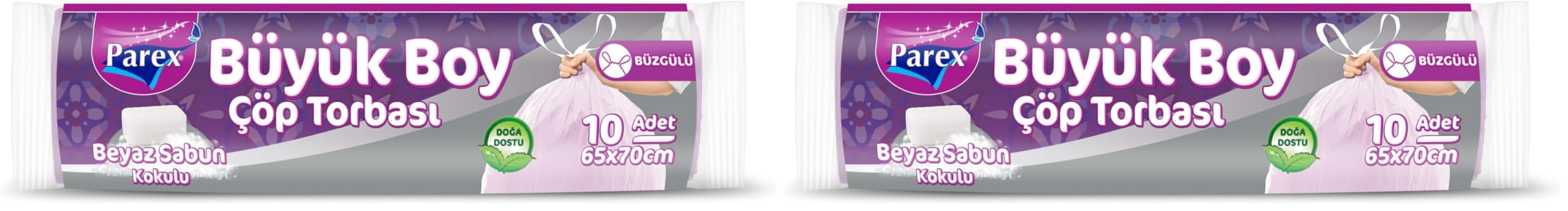 Parex Büzgülü Çöp Torbası Beyaz Sabun Kokulu Büyük 10'lu (2 paketi)