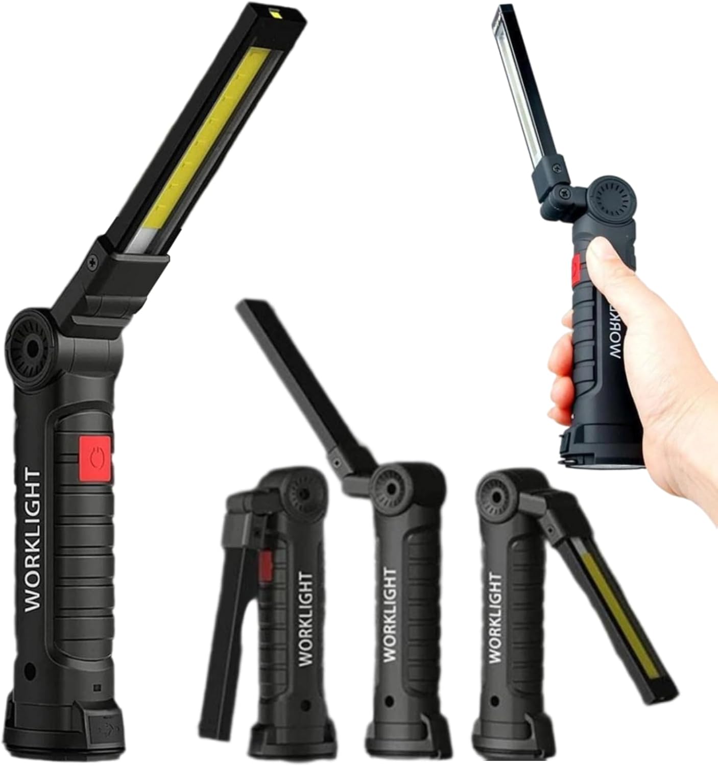 Rechargeable Work Lights – LED Torch Work Light BBQ Grilling Accessories with Magnetic Base & Hanging Hook, 360°Rotate 5 Modes Magnetic Grill Flashlights for Car Repair Emergency Camping(Large)