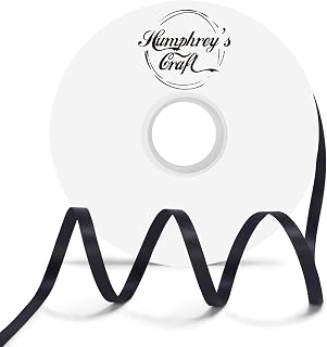 Humphrey's Craft 1/4 Inch Black Double Faced Satin Ribbon - 50 Yards Variety of Color for Crafts Gift Wrapping DIY Bows Bouquet Decoration Sewing Christmas Tree Wedding and Invitation Card.