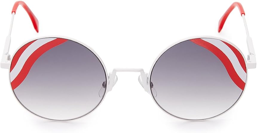 Fendi Women's Round Waves Sunglasses, White Red/Dark Grey, One Size