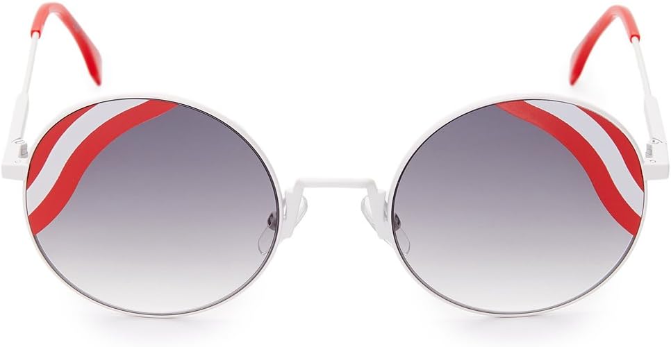 Fendi Women's Round Waves Sunglasses, White Red/Dark Grey, One Size